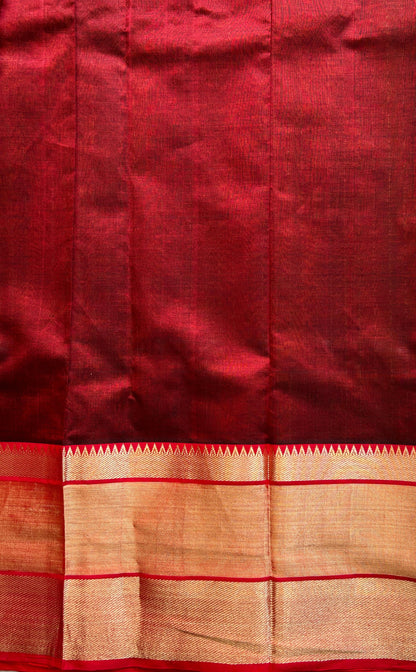 Mangalagiri Plain Pattu Saree Rust colored complemented with a Zari Border - Sampradaya Designer Studio